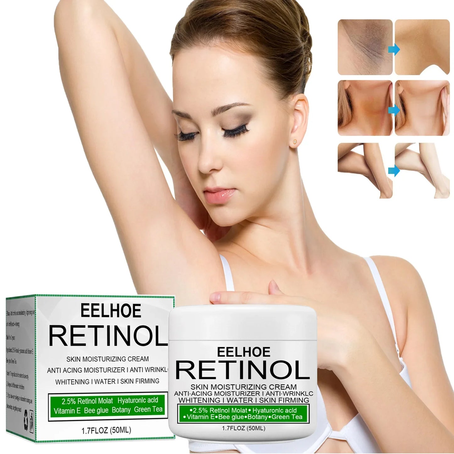 Retinol Whitening Cream for Private Part Brighten Dark Skin Permanent Bleaching Lotion for The Whole Body Underarm Knee Buttocks